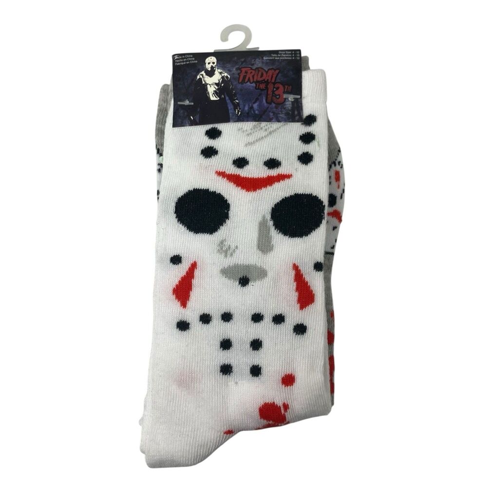 Friday the 13th‎ Socks Men’s 4-10 Gray White Jason Voorhees Polyester Halloween
